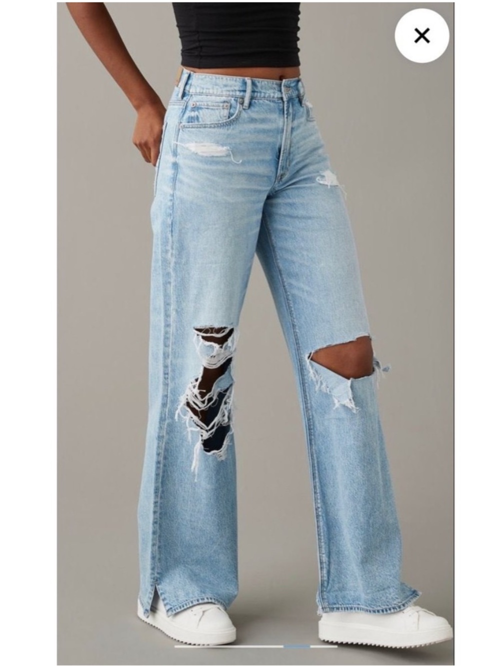 American Eagle Super High-Rise Baggy Wide Leg Distressed Jeans Light Wash Size 0